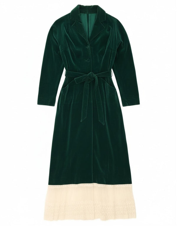 Vintage Womens Long Sleeve Velvet Maxi Dress UK 12 Medium Green Colourblock