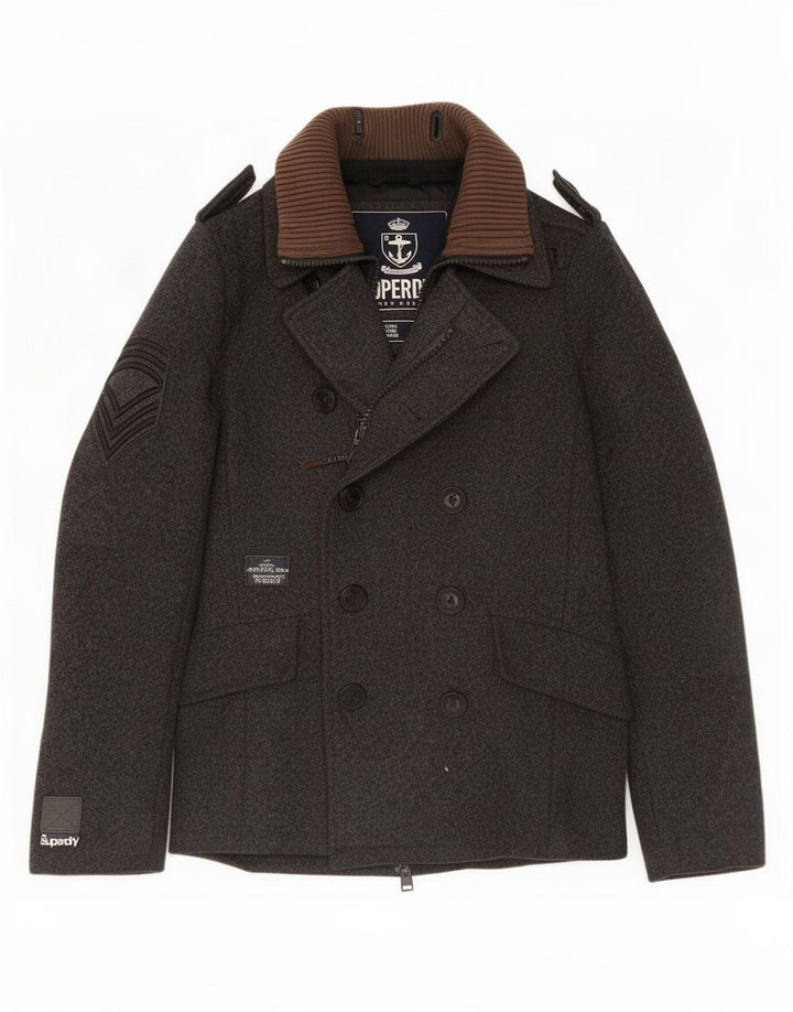 Superdry Mens Pea Coat UK 38 Medium Grey Wool
