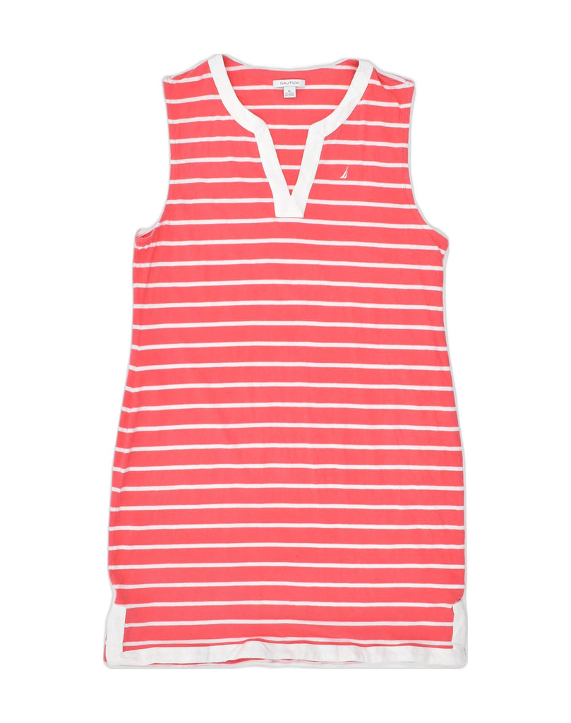 NAUTICA Womens Sleeveless T-Shirt Dress UK 18 XL Pink Striped Cotton | Vintage | Thrift | Second-Hand | Used Clothing | Messina Hembry 