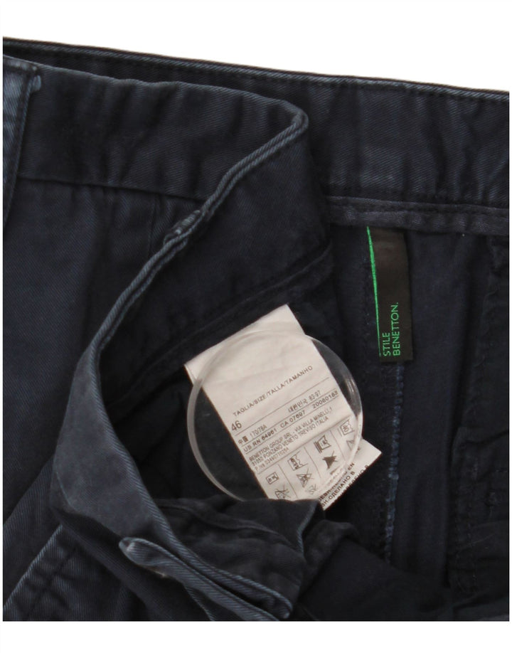 BENETTON Mens Straight Chino Trousers IT 46 Small W29 L30 Navy Blue Cotton