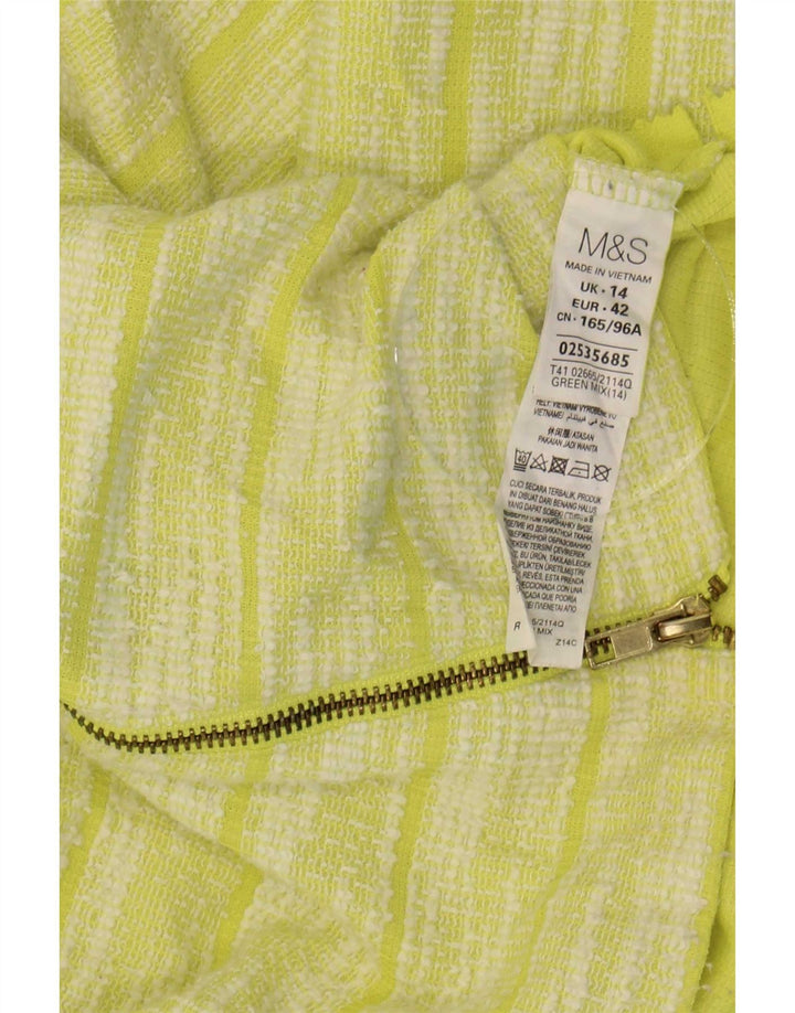 Marks & Spencer Womens Top 3/4 Sleeve UK 14 Large Green Striped Polyester