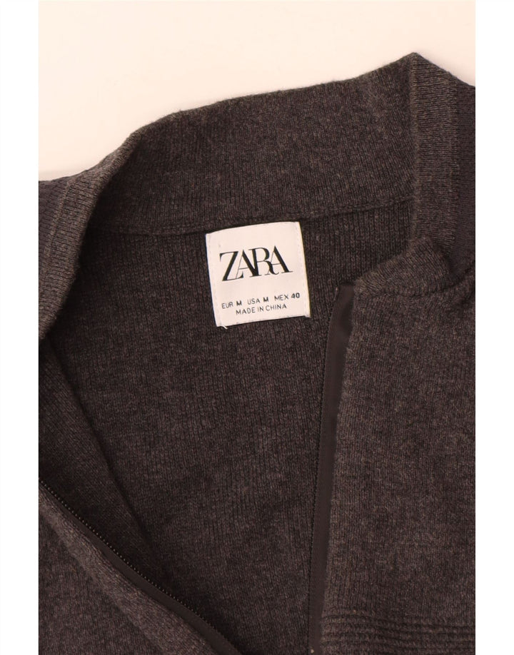 Zara Mens Full Zip Cardigan Sweater Medium Grey Cotton