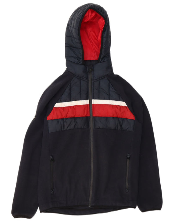 Superdry Mens Hooded Bomber Jacket UK 38 Medium Navy Blue Colourblock