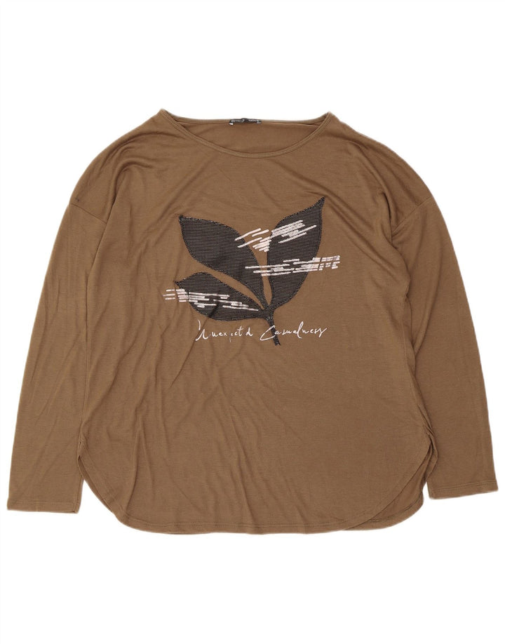 Zara Womens Graphic Top Long Sleeve UK 14 Medium Brown