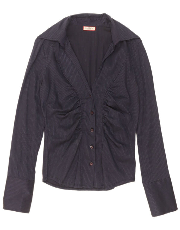 Max & Co. Womens Shirt Blouse UK 12 Medium Navy Blue Pinstripe Cotton