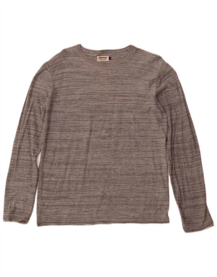 JACK & JONES Mens Top Long Sleeve Large Grey Cotton