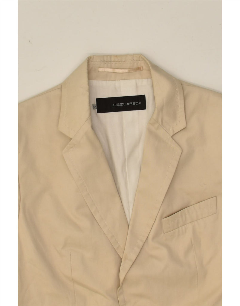 DSQUARED2 Womens 2 Button Blazer Jacket IT 44 Medium Beige Cotton | Vintage Dsquared2 | Thrift | Second-Hand Dsquared2 | Used Clothing | Messina Hembry 