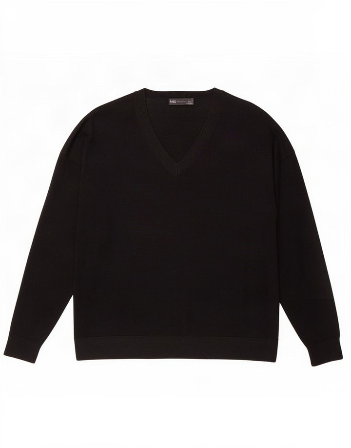 Marks & Spencer Mens V-Neck Jumper Sweater Medium Black Merino Wool