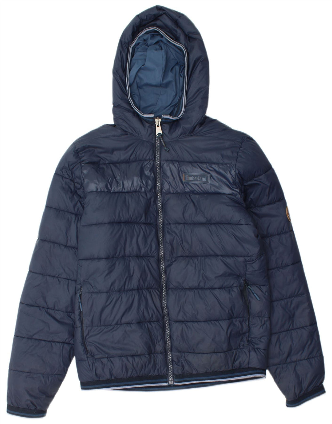 TIMBERLAND Mens Hooded Padded Jacket UK 36 Small Navy Blue Nylon