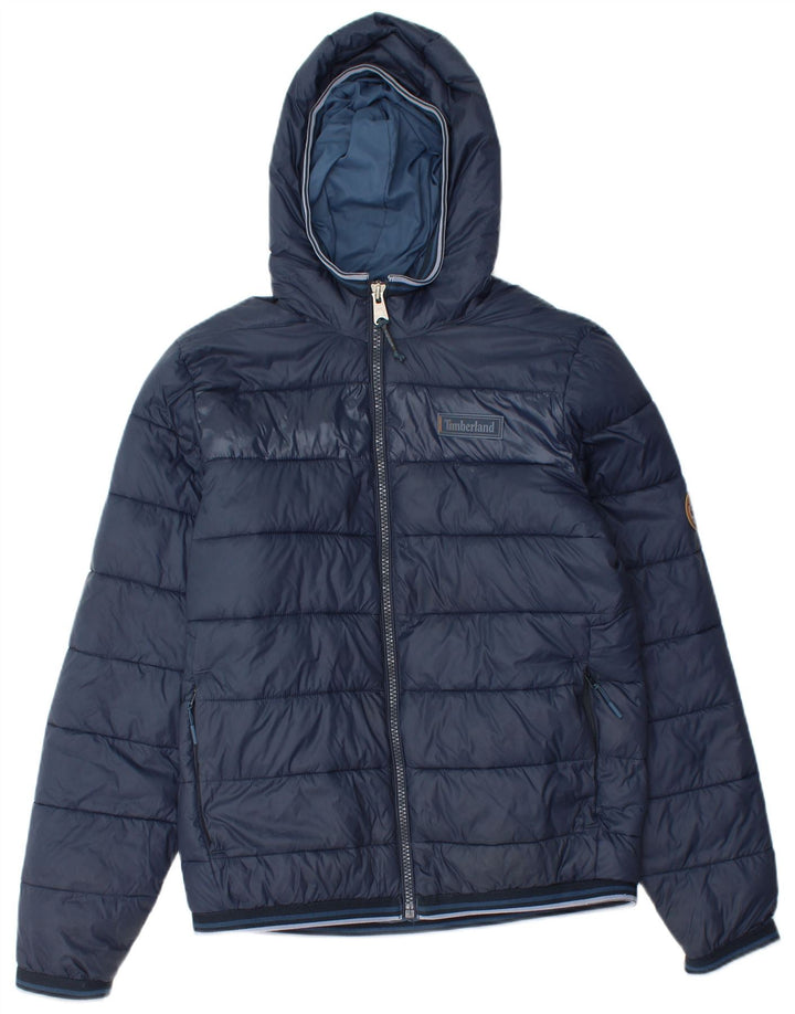 TIMBERLAND Mens Hooded Padded Jacket UK 36 Small Navy Blue Nylon