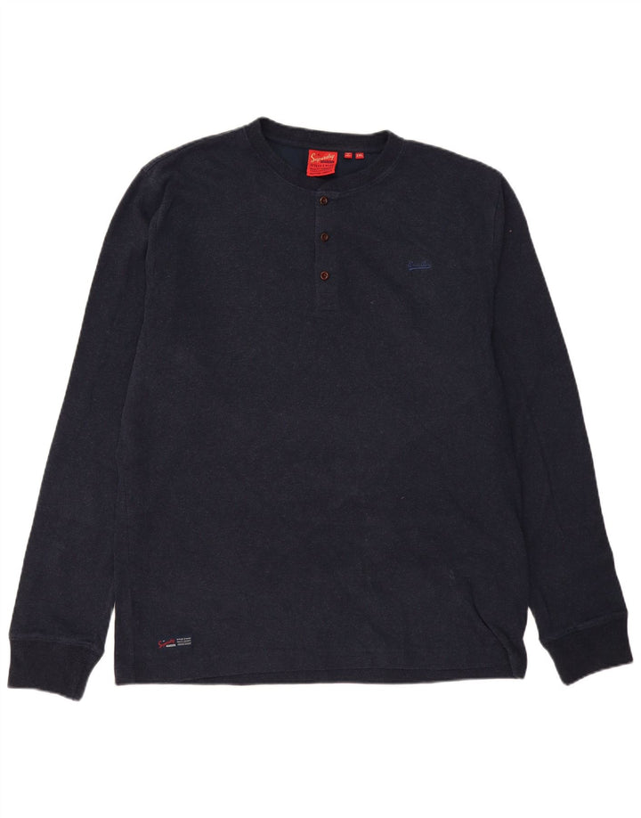 Superdry Mens Top Long Sleeve 2XL Navy Blue Cotton