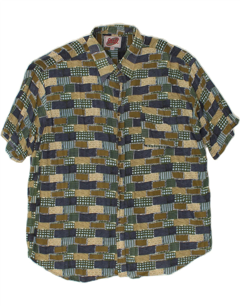 VINTAGE Mens Short Sleeve Shirt 2XL Green Colourblock Vintage Vintage and Second-Hand Vintage from Messina Hembry 