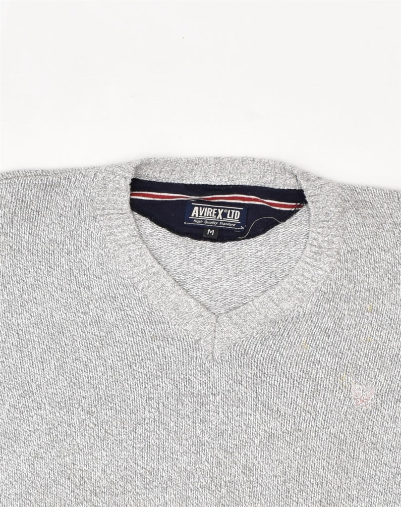 AVIREX Mens V-Neck Jumper Sweater Medium Grey Cotton | Vintage Avirex | Thrift | Second-Hand Avirex | Used Clothing | Messina Hembry 