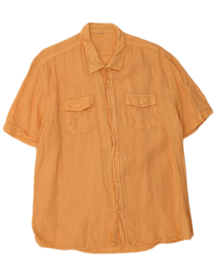 VINTAGE Mens Short Sleeve Shirt 2XL Orange Linen