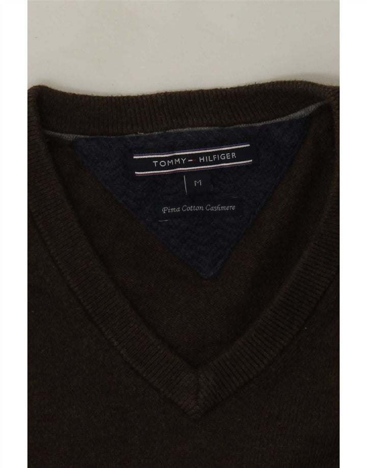 Tommy Hilfiger Mens V-Neck Jumper Sweater Medium Brown Cotton