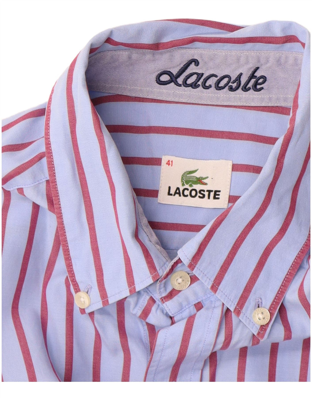 Lacoste Mens Shirt Size 41 Large Blue Pinstripe Cotton