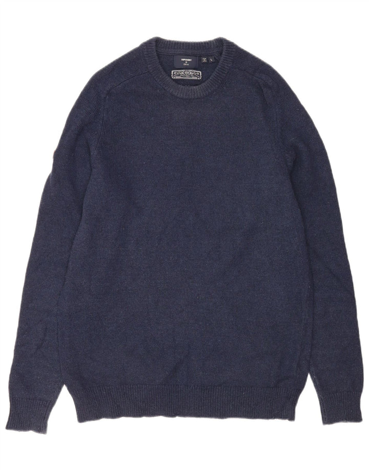 Superdry Mens Crew Neck Jumper Sweater Large Navy Blue Lambswool