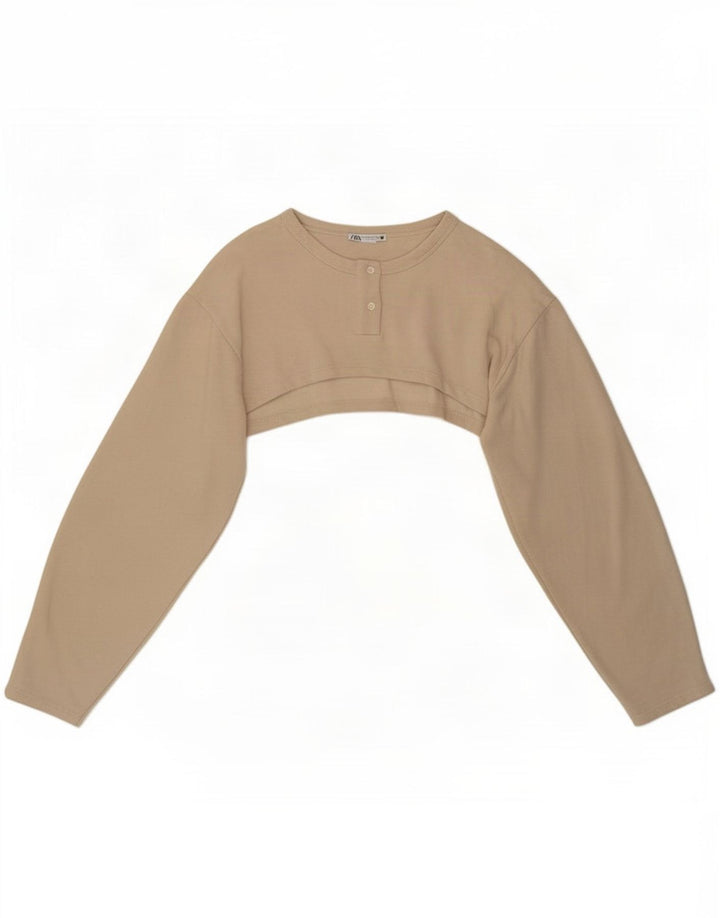 Zara Womens Long Sleeve Crop Top UK 14 Medium Beige
