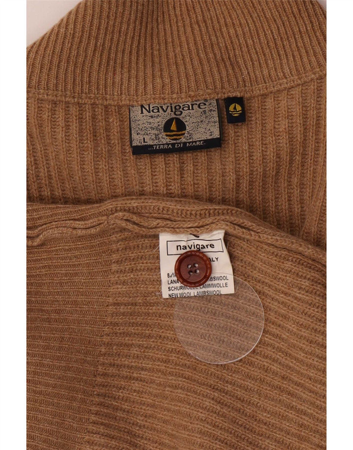 Navigare Mens Cardigan Sweater Large Beige Lambswool