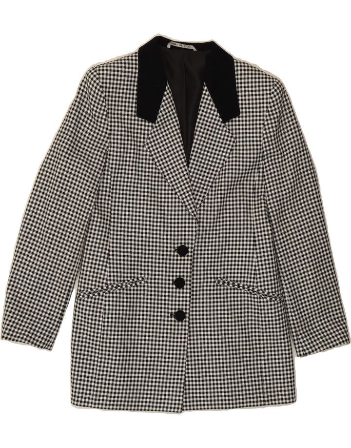 VINTAGE Womens Longline 3 Button Blazer Jacket UK 10 Small Black Gingham Vintage Vintage and Second-Hand Vintage from Messina Hembry 