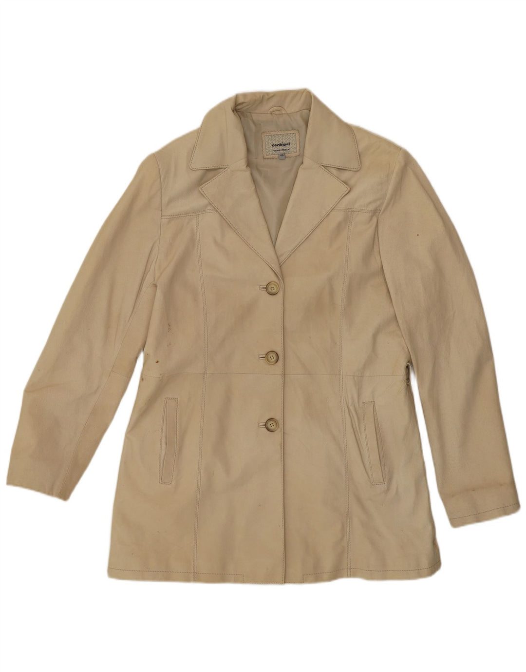CONBIPEL Womens Leather Coat IT 48 XL Beige Leather