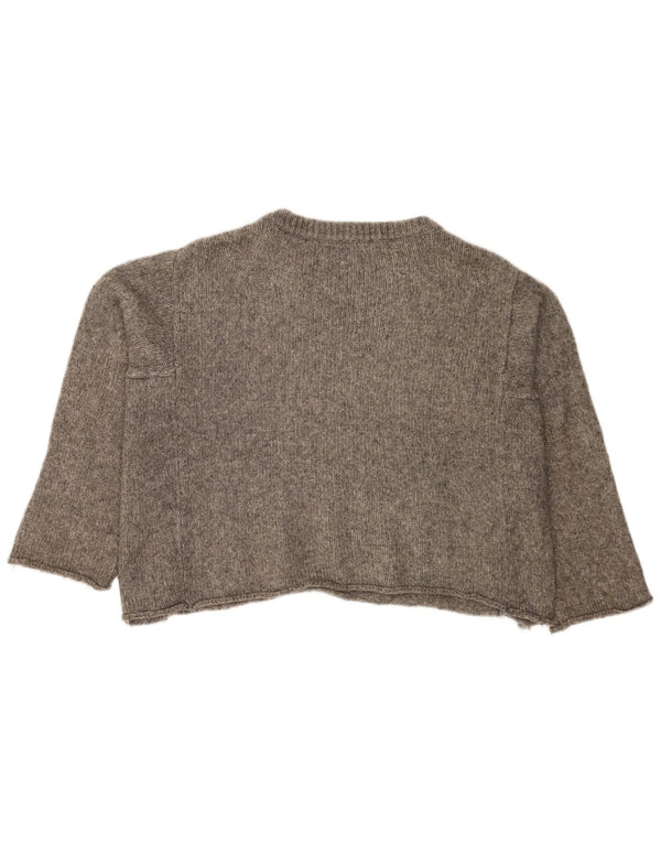Zara Womens Crop Boat Neck Jumper Sweater UK 14 Medium Grey Flecked