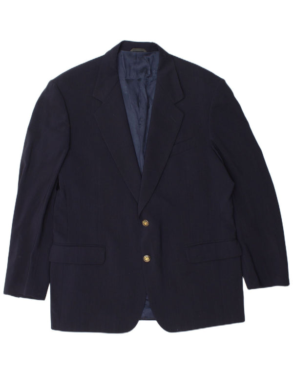 Ferre Mens 2 Button Blazer Jacket IT 54 2XL Navy Blue Virgin Wool