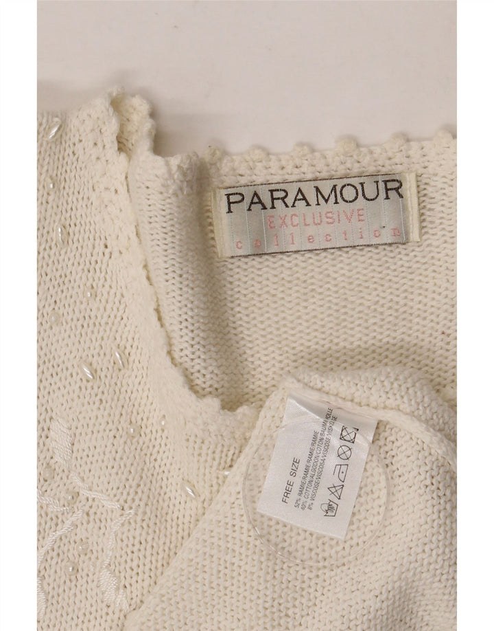 Paramour Womens Cardigan Sweater One Size White Floral Ramie