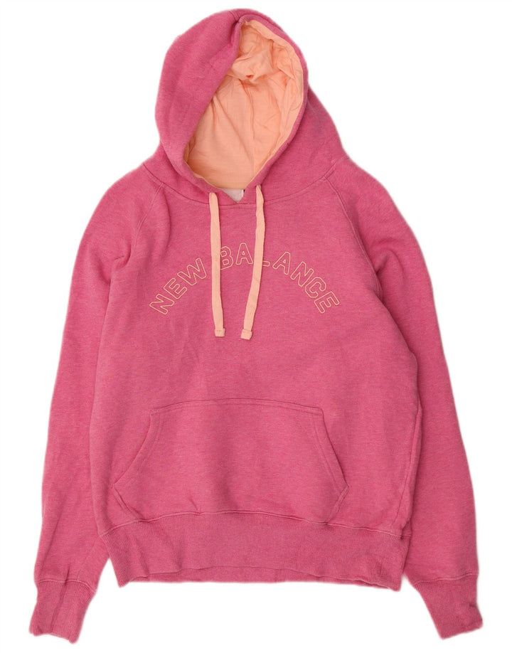 NEW BALANCE Womens Graphic Hoodie Jumper UK 16 Large Pink Cotton