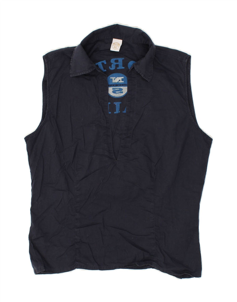 NORTH SAILS Womens Sleeveless Pullover Shirt UK 12 Medium Navy Blue Cotton | Vintage North Sails | Thrift | Second-Hand North Sails | Used Clothing | Messina Hembry 