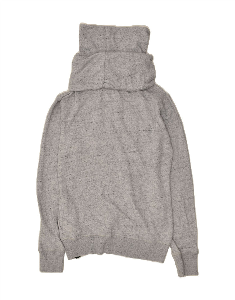 SUPERDRY Womens Graphic Roll Neck Hoodie Jumper UK 14 Medium Grey Cotton | Vintage Superdry | Thrift | Second-Hand Superdry | Used Clothing | Messina Hembry 