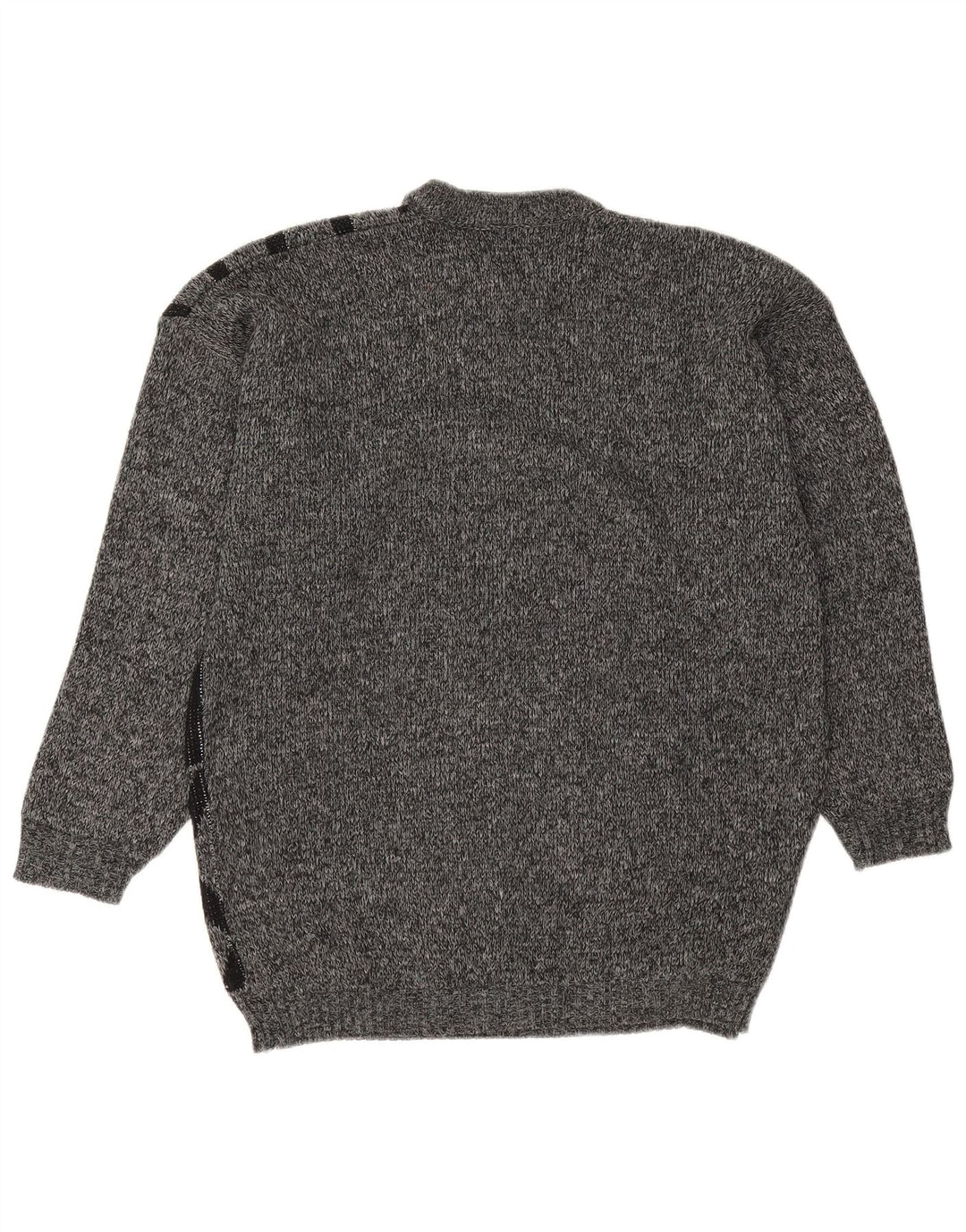 Vintage Mens Crew Neck Jumper Sweater Medium Grey Geometric Acrylic
