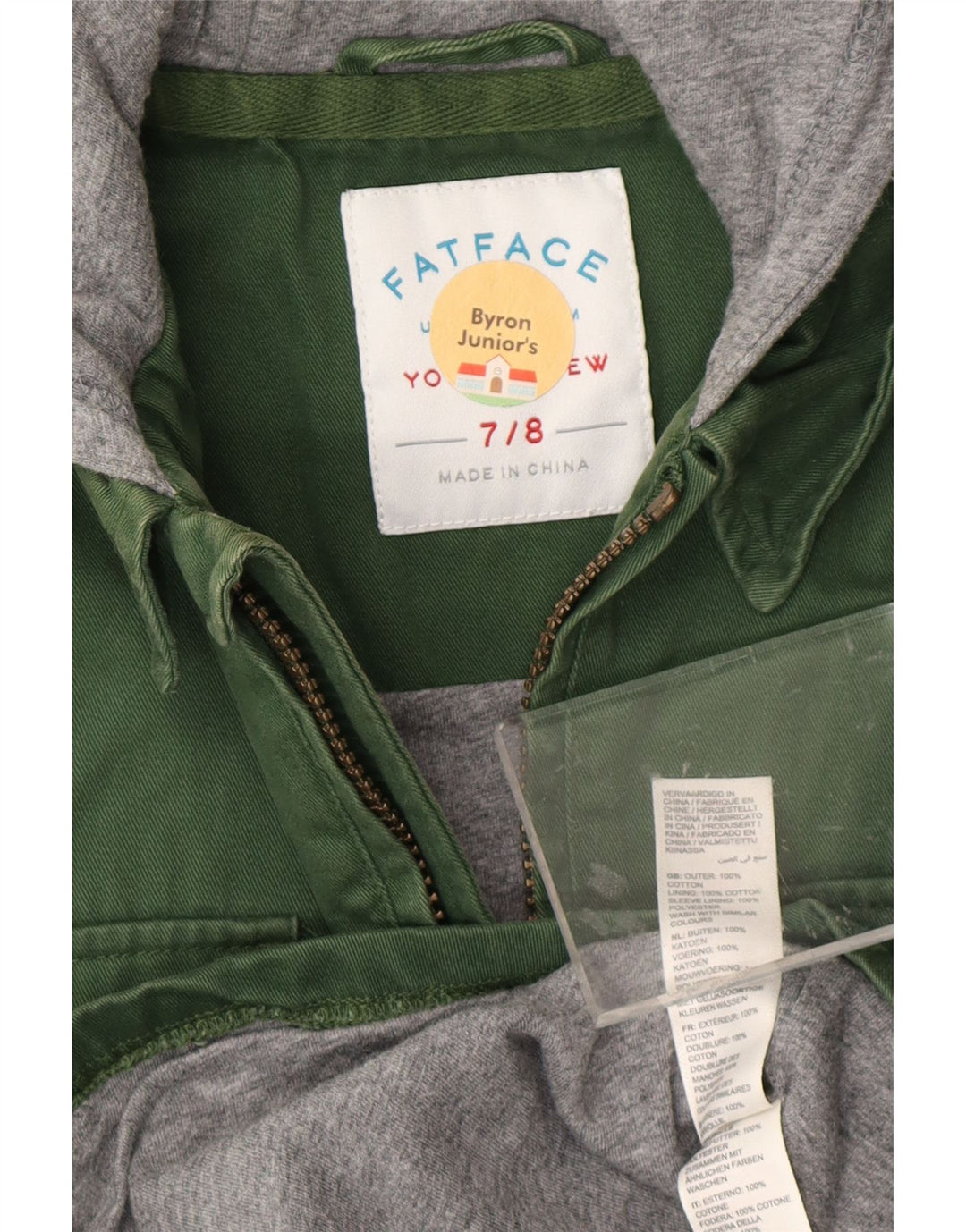 FAT FACE Boys Hooded Lumberjack Denim Shirt 7-8 Years Green Colourblock