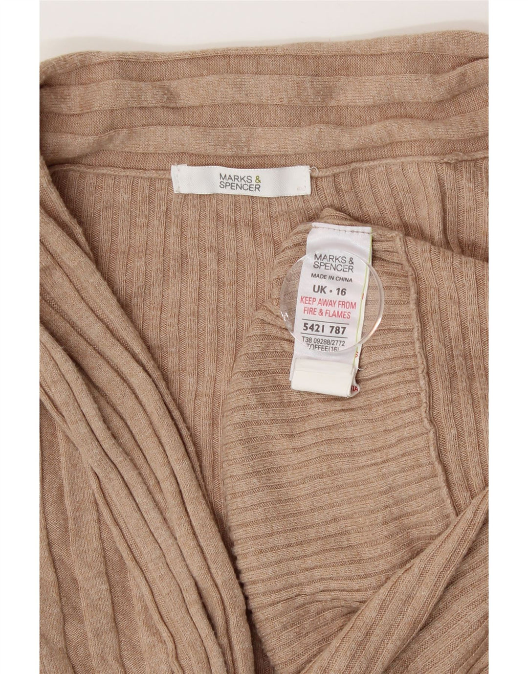 Marks & Spencer Womens Asymmetric Open Cardigan Sweater UK 16 Large Beige