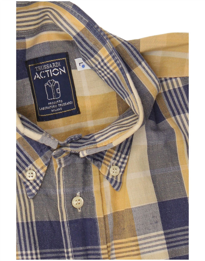 Trussardi Mens Short Sleeve Shirt Large Blue Check
