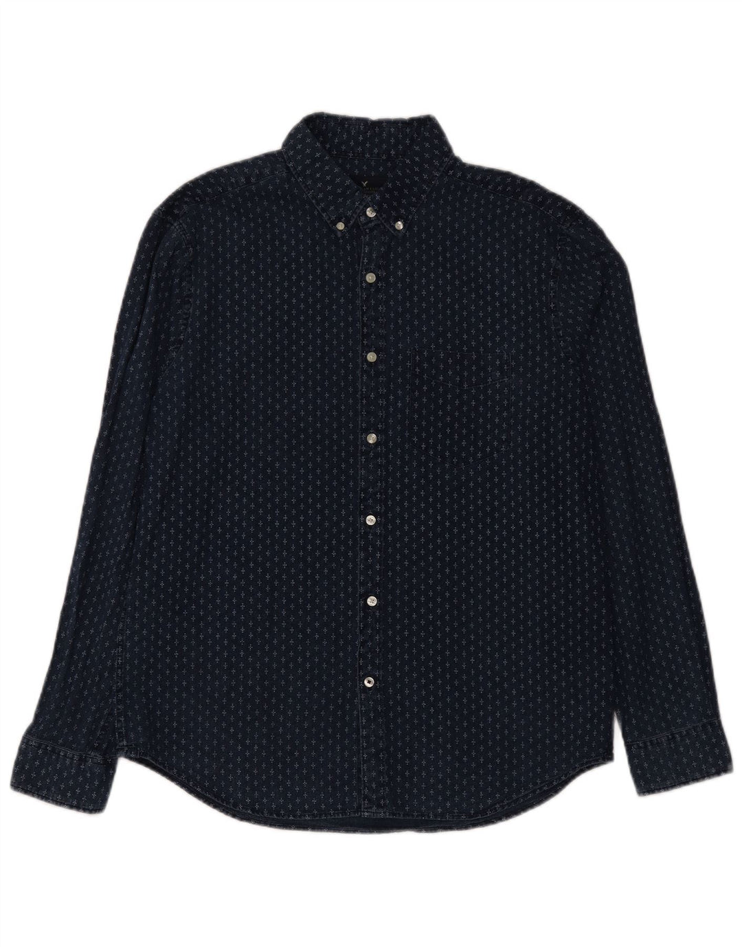 American Eagle Mens Classic Fit Shirt Large Navy Blue Spotted Cotton