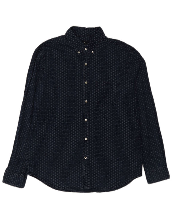 American Eagle Mens Classic Fit Shirt Large Navy Blue Spotted Cotton