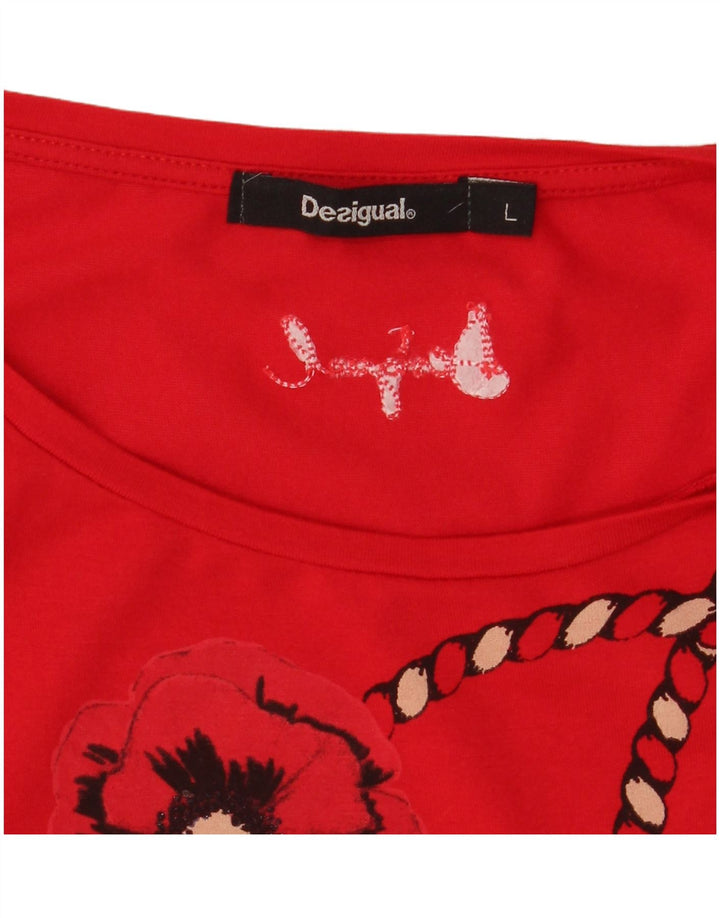 DESIGUAL Womens Asymmetric Blouse Top UK 14 Large Red Floral