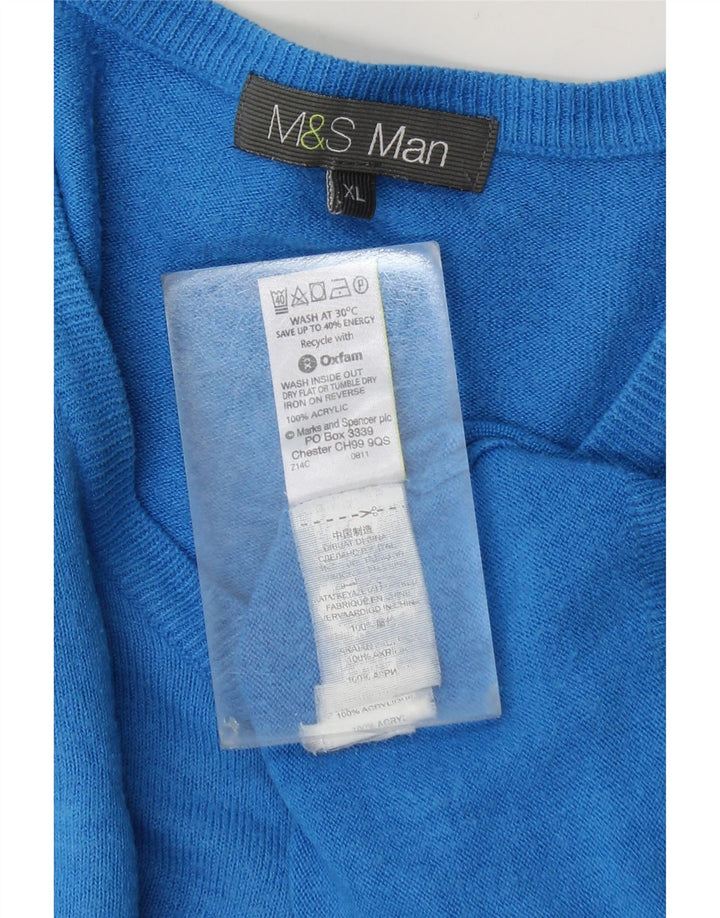 Marks & Spencer Mens V-Neck Jumper Sweater XL Blue Acrylic