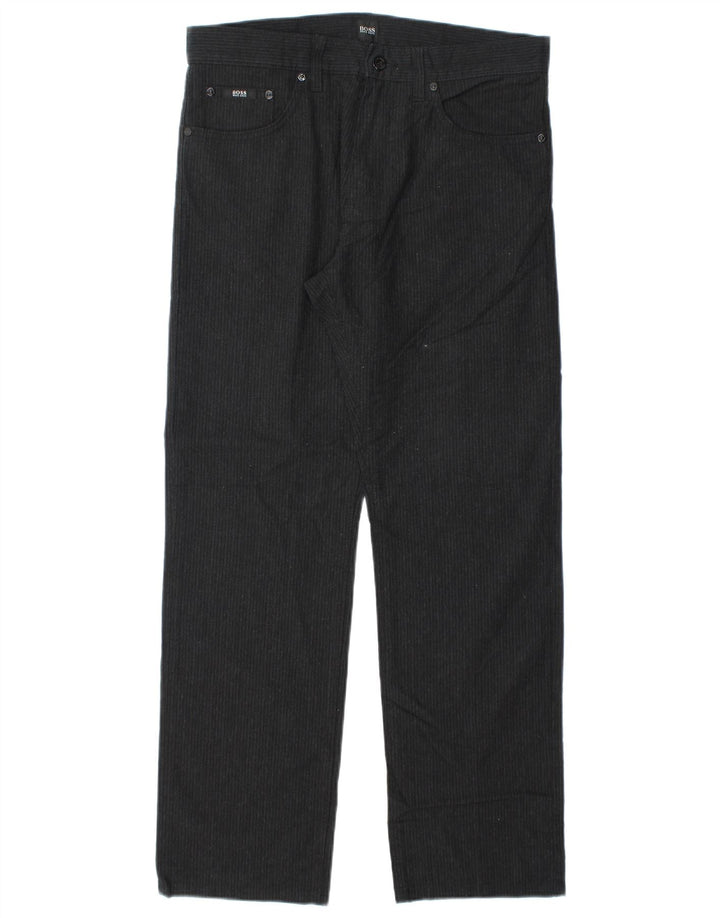 Hugo Boss Mens Straight Corduroy Trousers W32 L30 Black Cotton