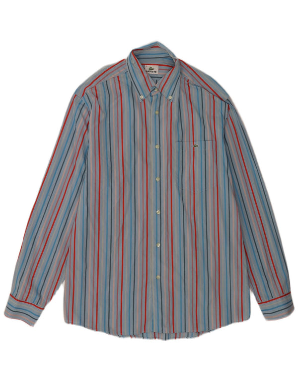 Lacoste Mens Shirt Size 41 Large Blue Pinstripe Cotton