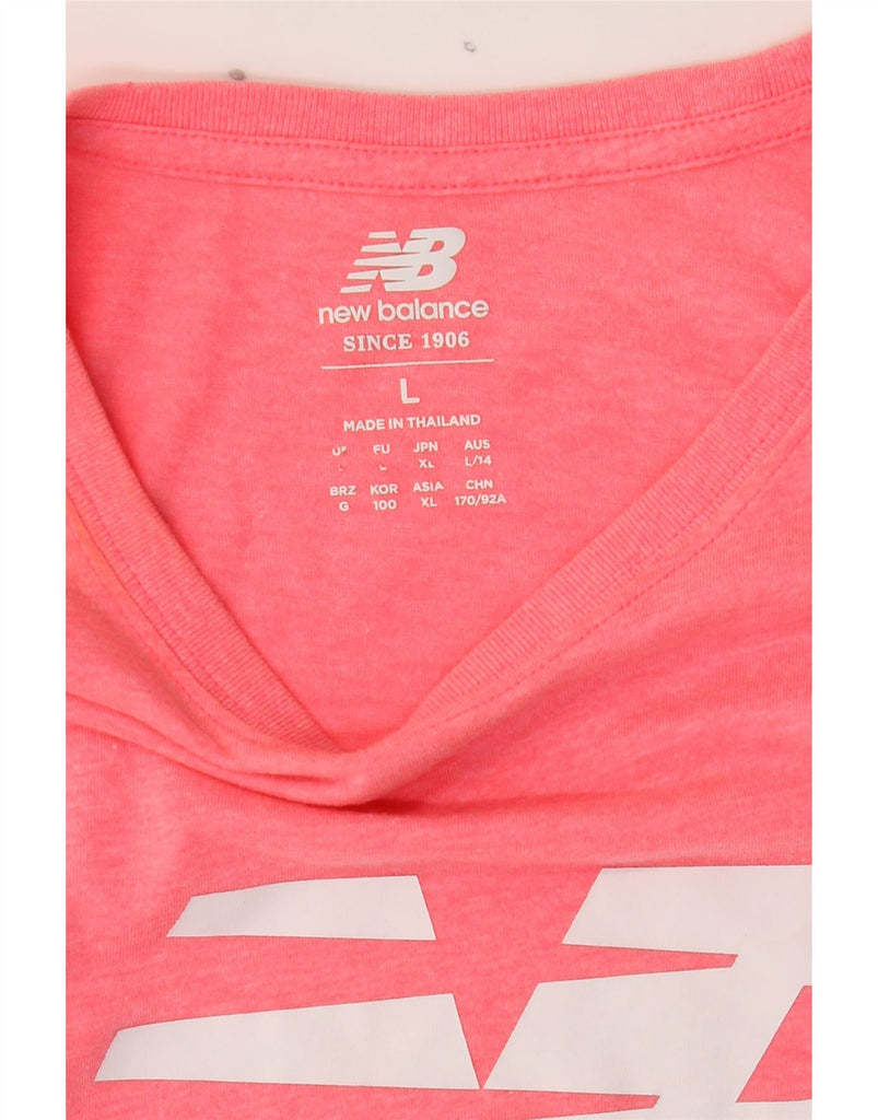 NEW BALANCE Womens Graphic T-Shirt Top UK 16 Large Pink Cotton Vintage New Balance and Second-Hand New Balance from Messina Hembry 
