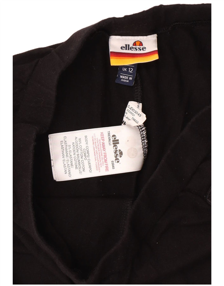 ELLESSE Womens Graphic Leggings UK 12 Medium  Black Cotton