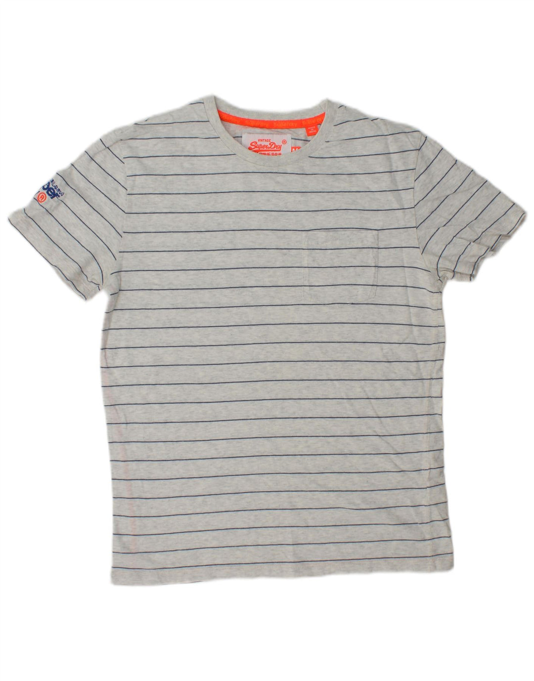 SUPERDRY Mens Graphic T-Shirt Top Medium Grey Striped Cotton