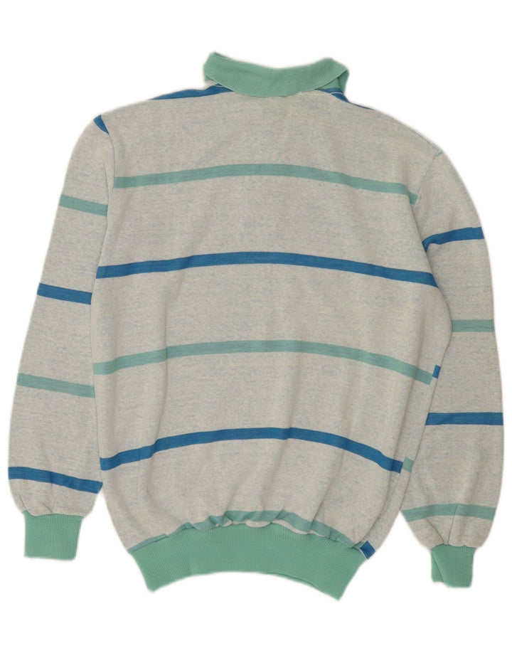 Vintage Mens Polo Neck Jumper Sweater Medium Green Striped