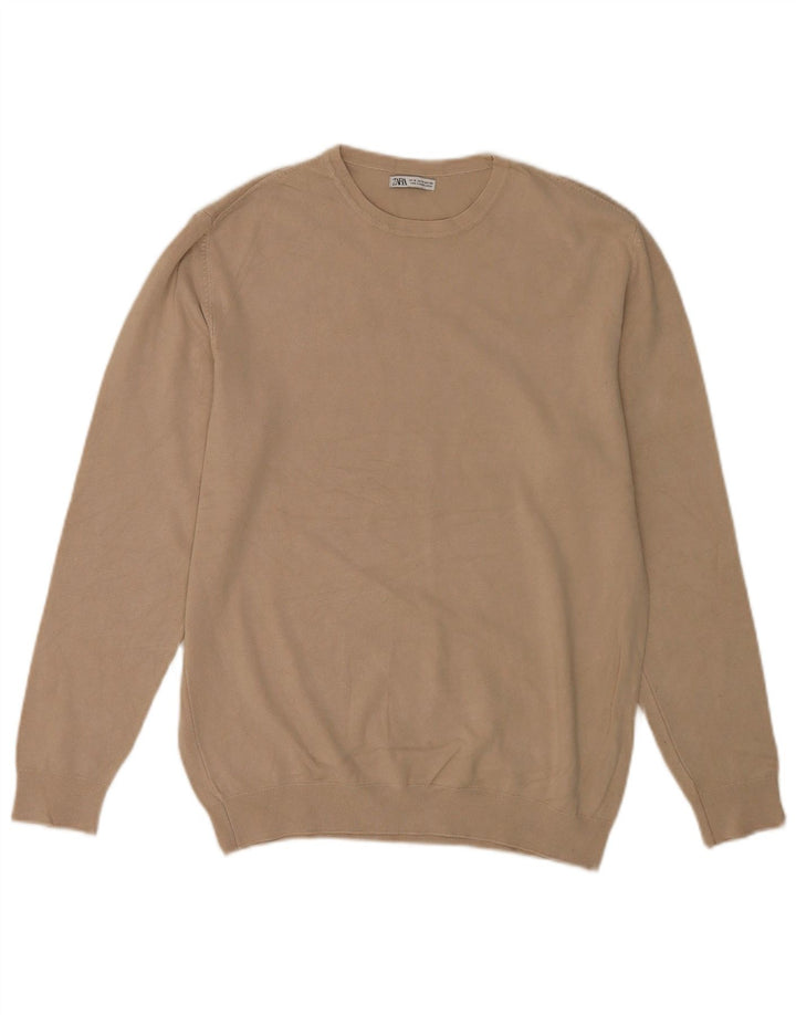 Zara Mens Crew Neck Jumper Sweater Medium Beige