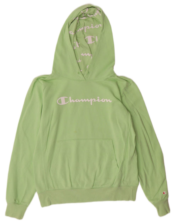CHAMPION Womens Graphic Hoodie Jumper UK 16 Large Green Cotton