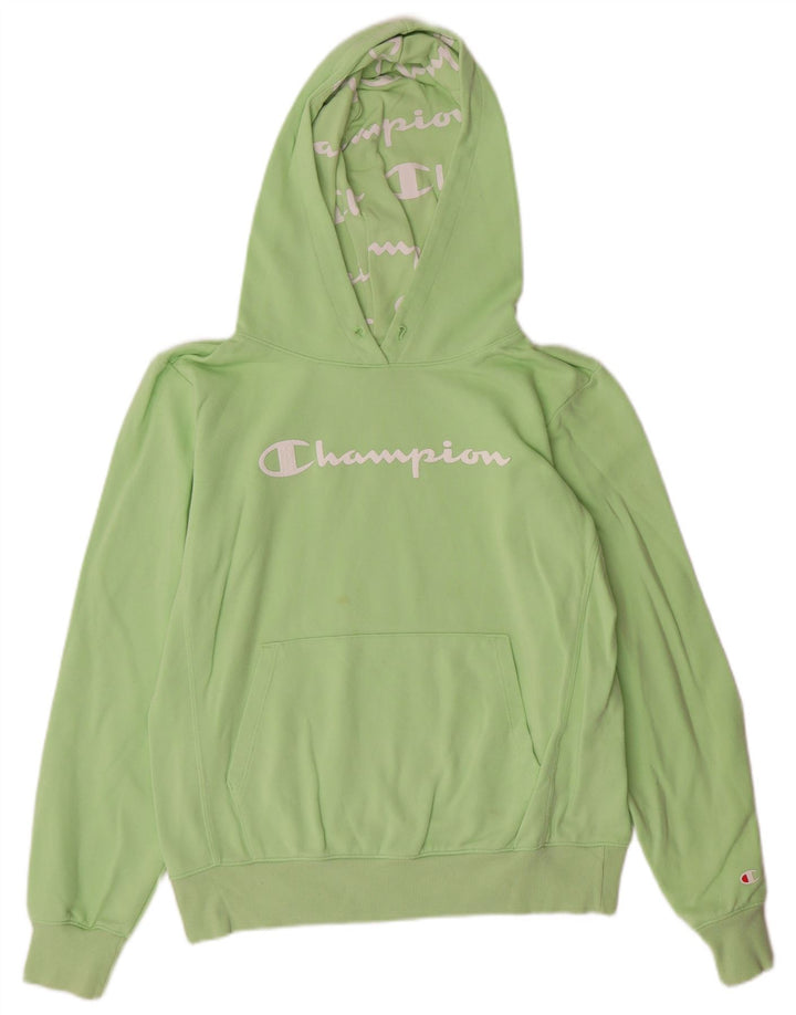 CHAMPION Womens Graphic Hoodie Jumper UK 16 Large Green Cotton