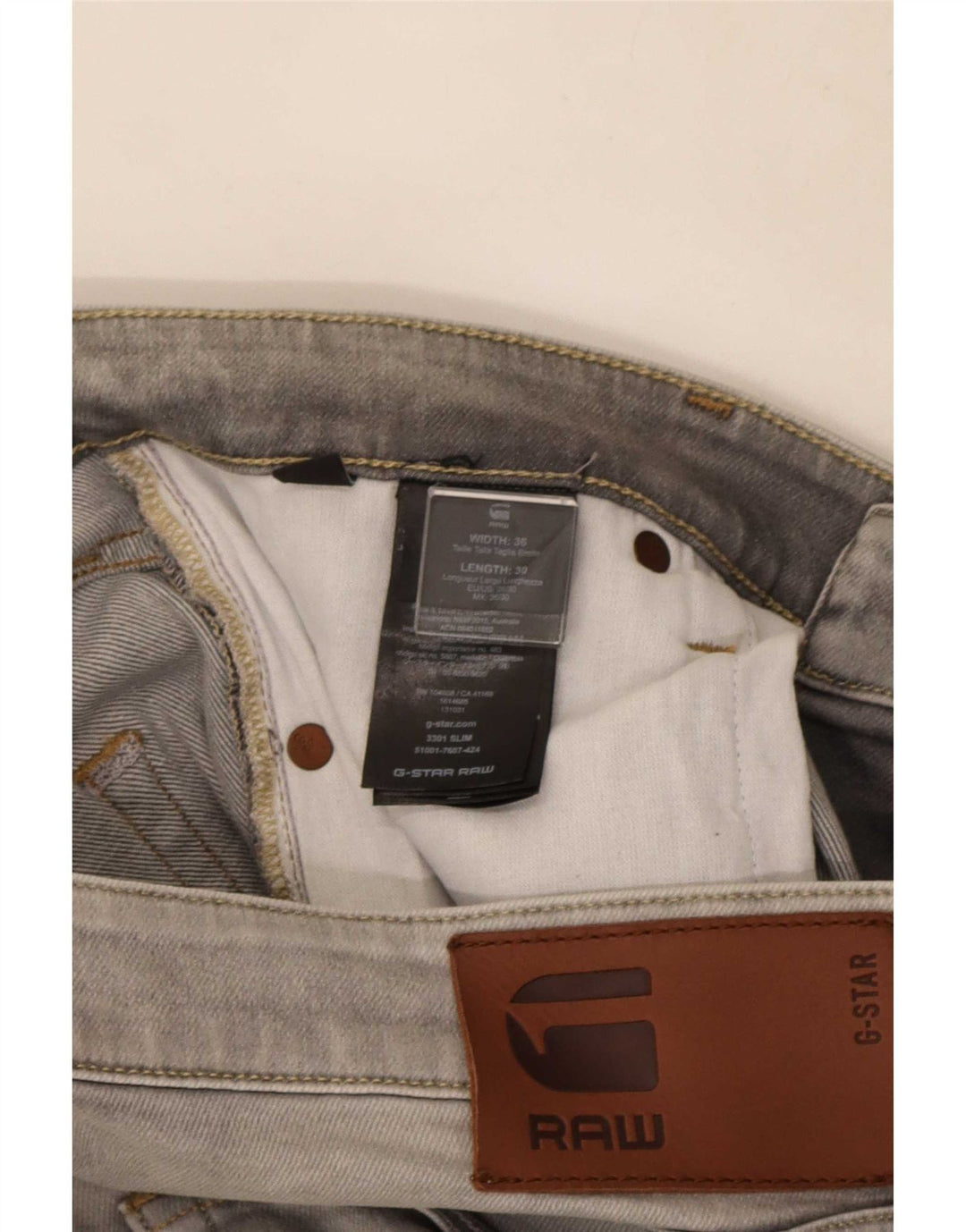 G-Star Mens 3301 Slim Jeans W36 L30 Grey Cotton
