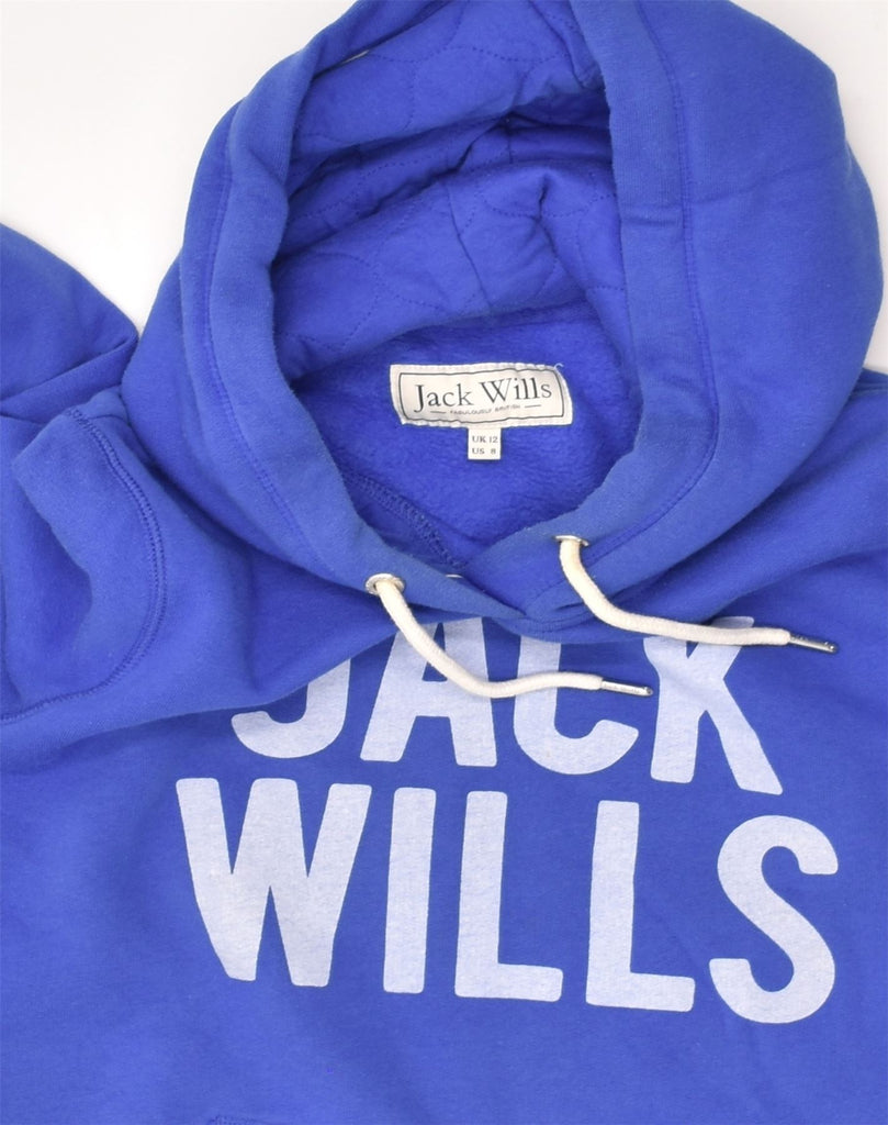 JACK WILLS Womens Graphic Hoodie Jumper UK 12 Medium Blue Cotton | Vintage Jack Wills | Thrift | Second-Hand Jack Wills | Used Clothing | Messina Hembry 